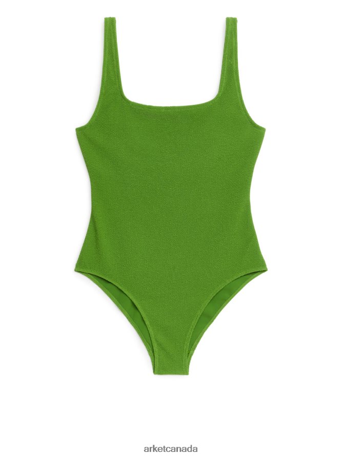 ARKET Clothing 4L826J598 Green Crinkle Square Neck Swimsuit Women
