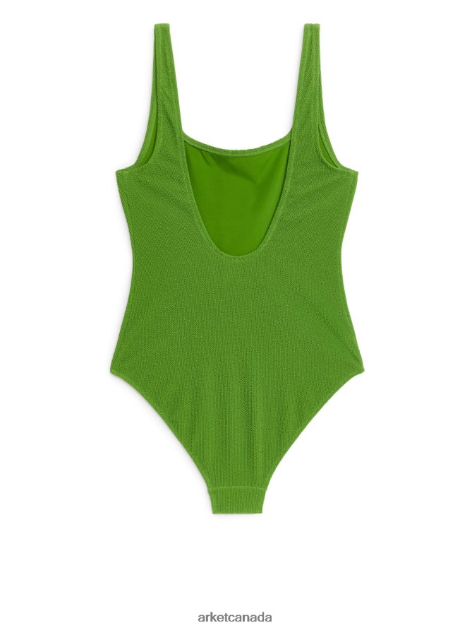 ARKET Clothing 4L826J598 Green Crinkle Square Neck Swimsuit Women
