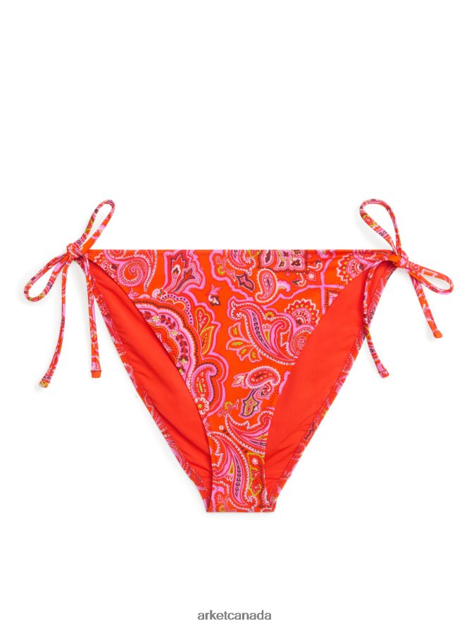 ARKET Clothing 4L826J604 Orange/Paisley Tie Tanga Bikini Bottom Women
