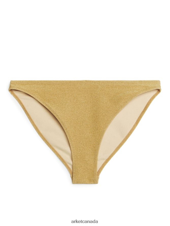 ARKET Clothing 4L826J618 Gold Mid Waist Glittery Bikini Bottom Women