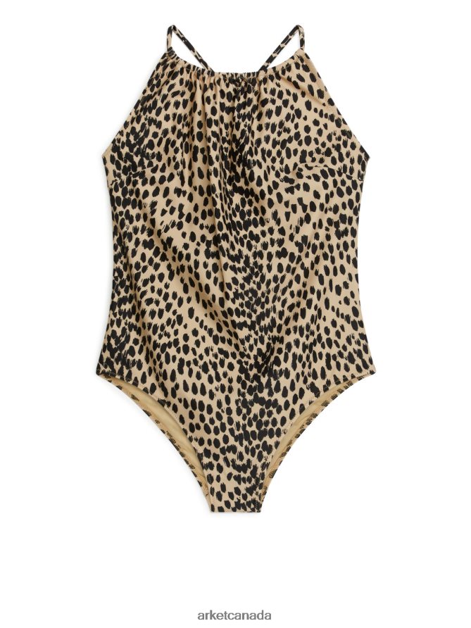ARKET Clothing 4L826J619 Beige/Black Ruch-Detail Swimsuit Women