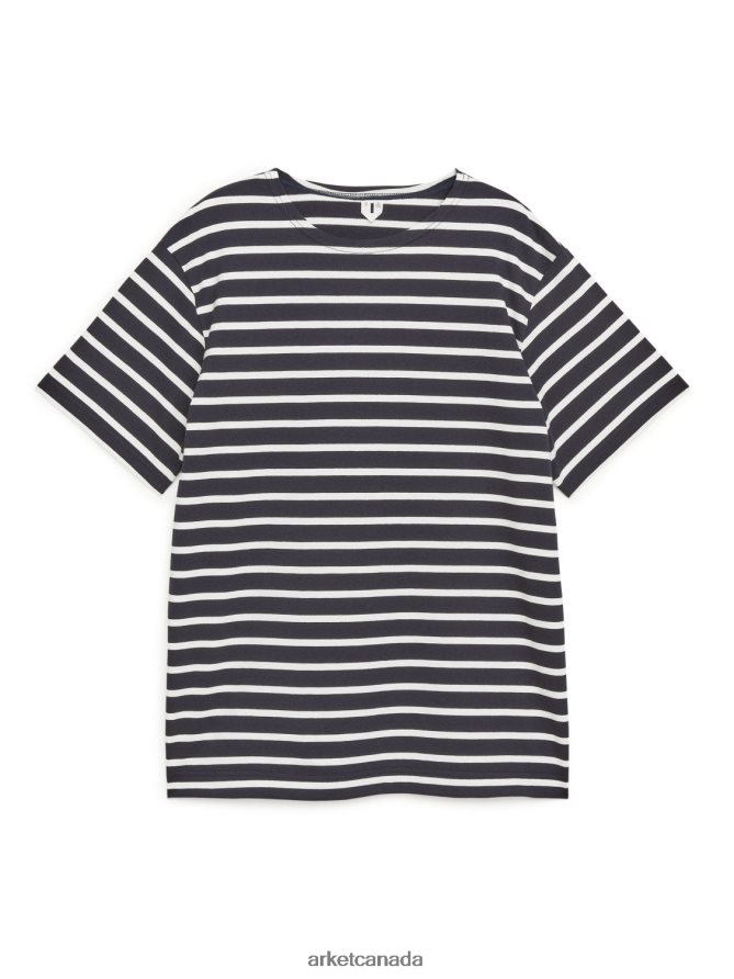 ARKET Clothing 4L826J1002 Dark Blue/Off White Heavyweight T-Shirt Women