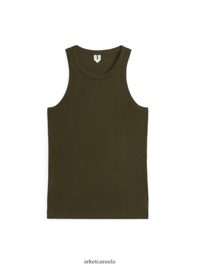 ARKET Clothing 4L826J290 Dark Green Rib Racer Tank Top Women