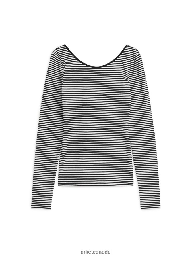 ARKET Clothing 4L826J329 Black/White Scoop-Neck Jersey Top Women