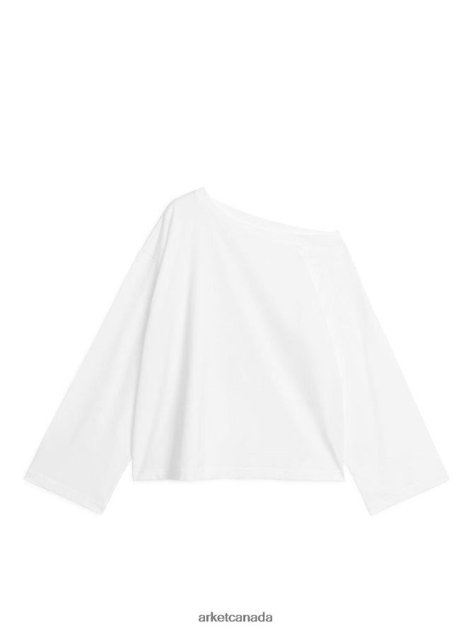 ARKET Clothing 4L826J333 White Asymmetric-Neck T-Shirt Women