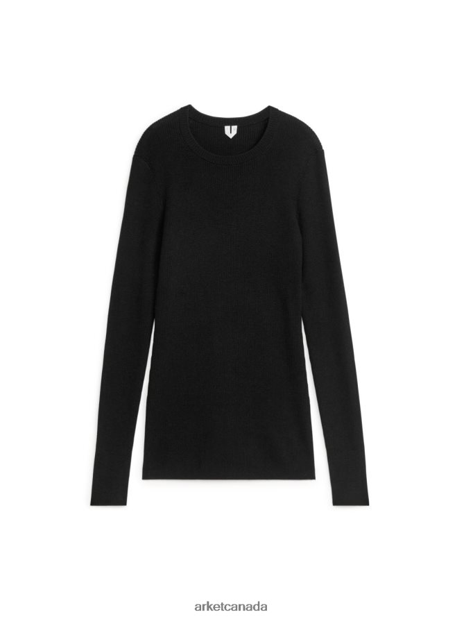 ARKET Clothing 4L826J356 Black Rib-Knit Merino Top Women