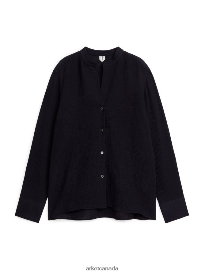 ARKET Clothing 4L826J36 Black Crinkle Cotton Shirt Women
