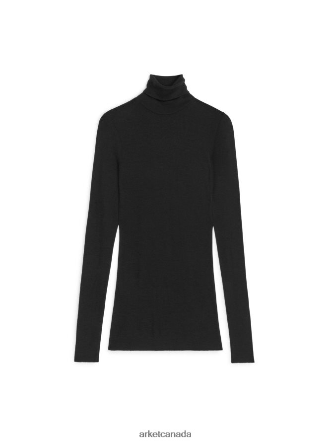 ARKET Clothing 4L826J393 Black Sheer Merino Wool Roll-Neck Women