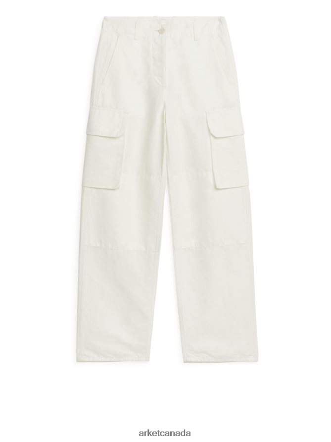 ARKET Clothing 4L826J173 White Linen Blend Cargo Trousers Women