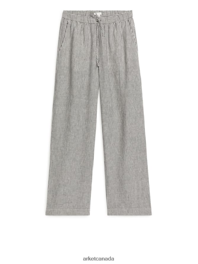 ARKET Clothing 4L826J175 Off White/Black Linen Drawstring Trousers Women