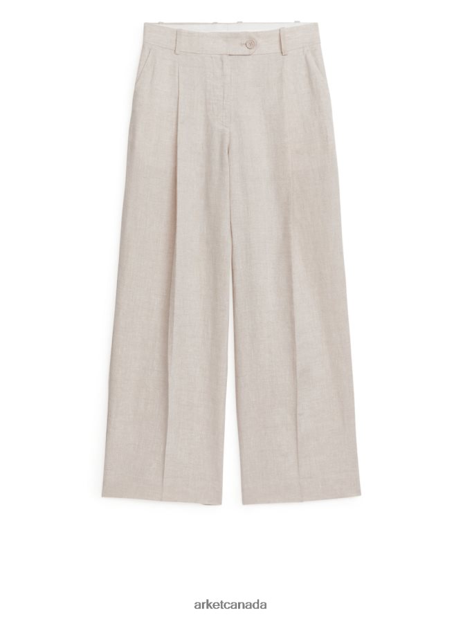 ARKET Clothing 4L826J194 Light Beige Wide Linen Trousers Women