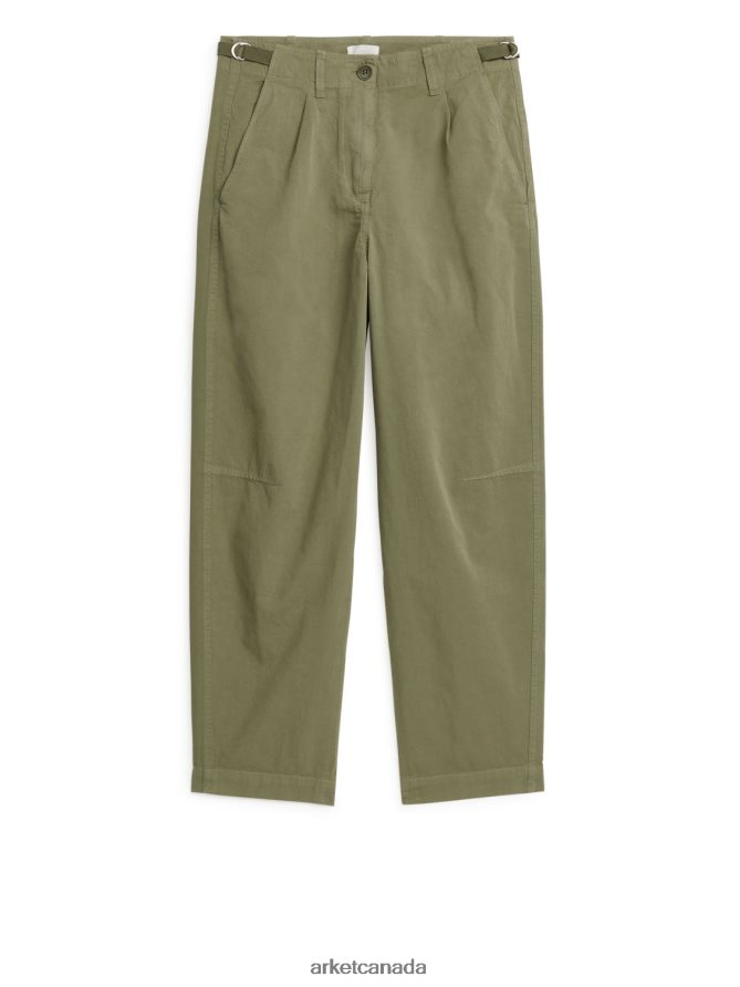 ARKET Clothing 4L826J199 Khaki Green Barrel Leg Cotton Chinos Women