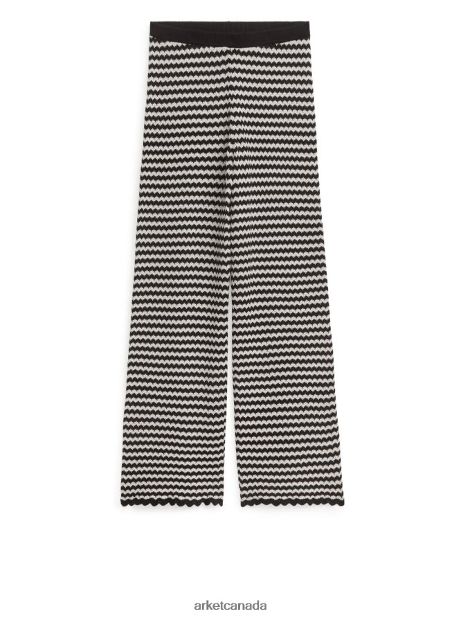 ARKET Clothing 4L826J202 Dark Blue/Off White Knitted Cotton Trousers Women