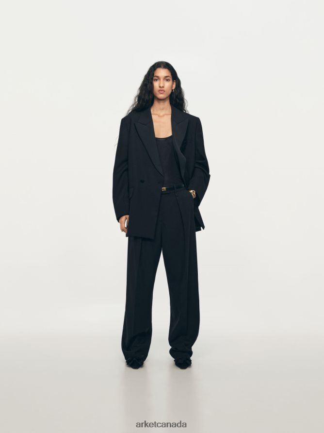 ARKET Clothing 4L826J208 Black Wool Blend Twill Trousers Women