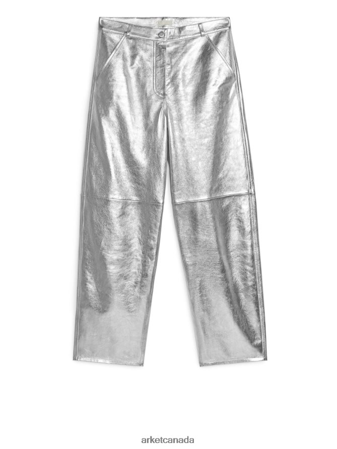 ARKET Clothing 4L826J212 Silver Silver Metallic Leather Trousers Women