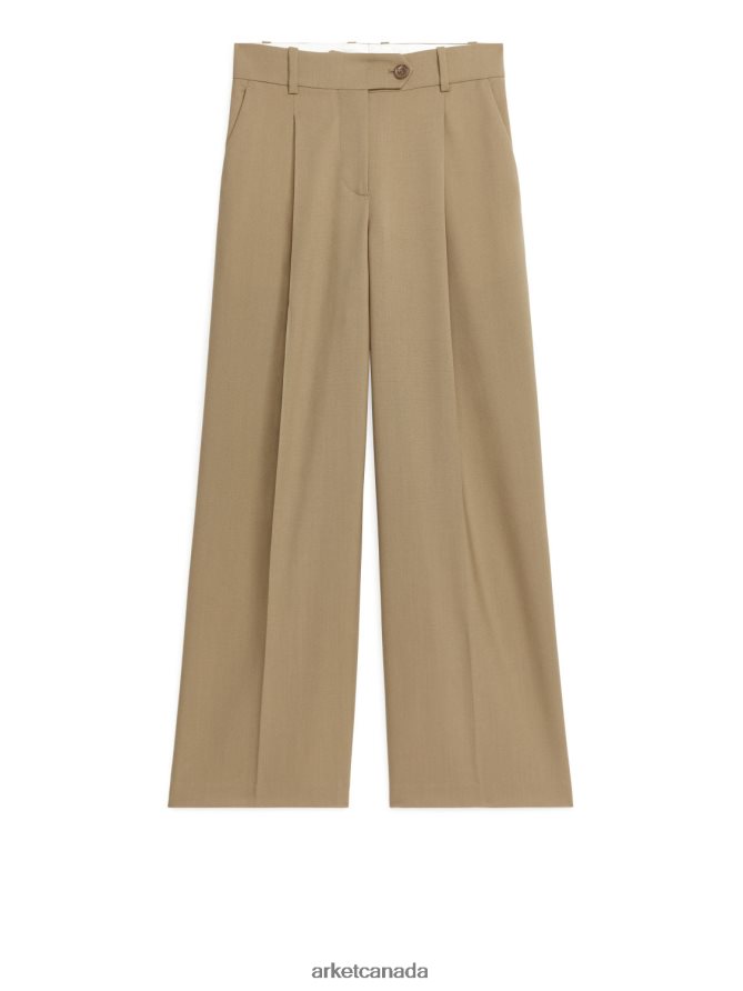 ARKET Clothing 4L826J214 Dark Beige Wide Hopsack Wool Trousers Women