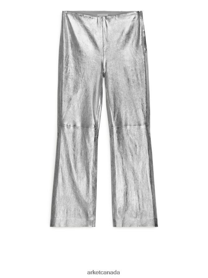 ARKET Clothing 4L826J219 Silver Cropped Stretch Leather Trousers Women