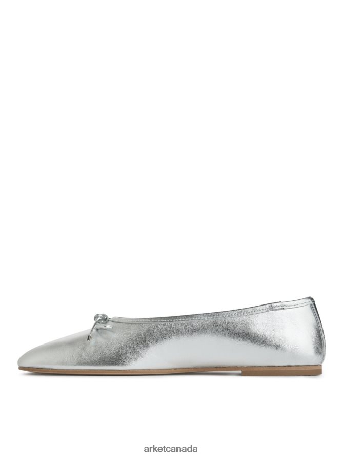 ARKET Footwear 4L826J714 Silver Leather Ballerinas Women