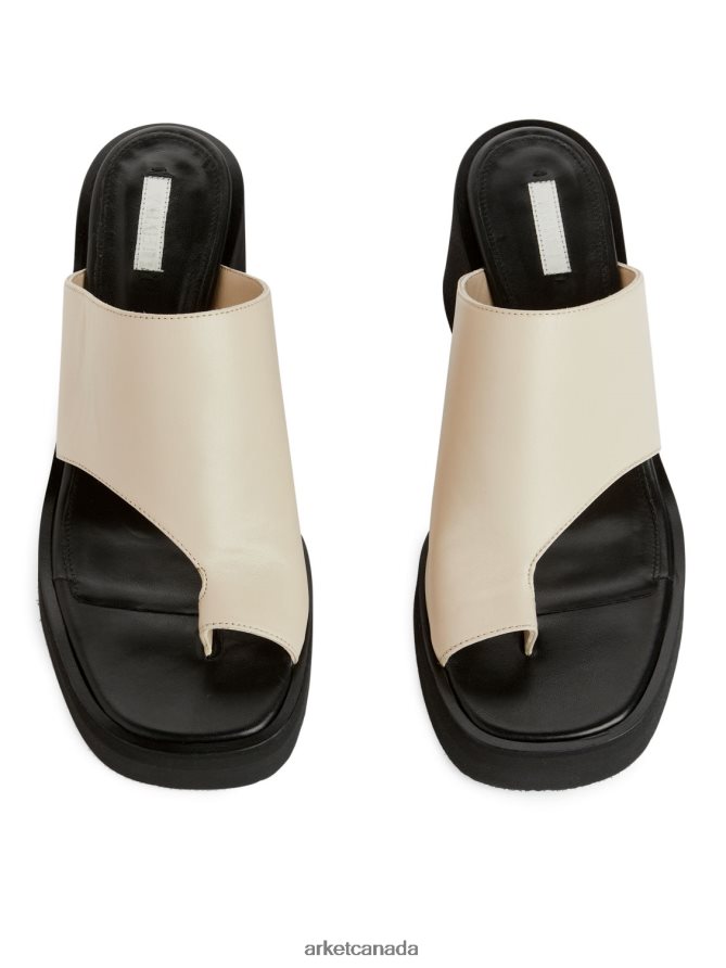 ARKET Footwear 4L826J696 Off White/Black Chunky Slip-In Leather Sandals Women