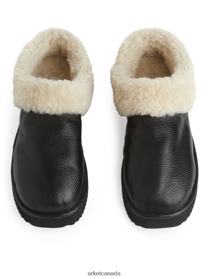 ARKET Footwear 4L826J524 Black/Off White Leather Pile Slippers Women