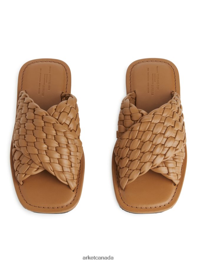 ARKET Footwear 4L826J640 Brown Woven Leather Slides Women