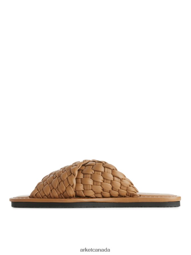 ARKET Footwear 4L826J640 Brown Woven Leather Slides Women