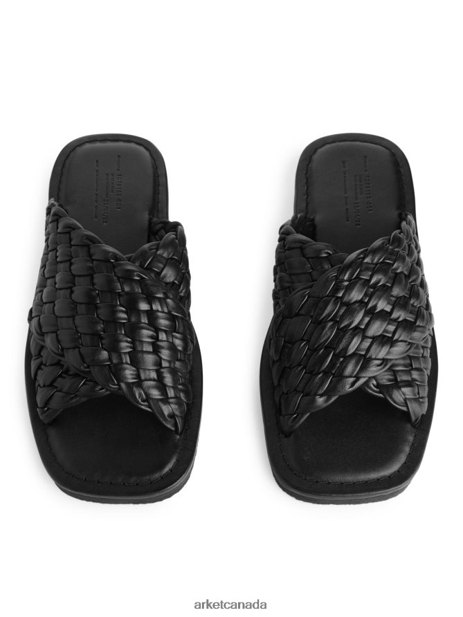 ARKET Footwear 4L826J642 Black Woven Leather Slides Women