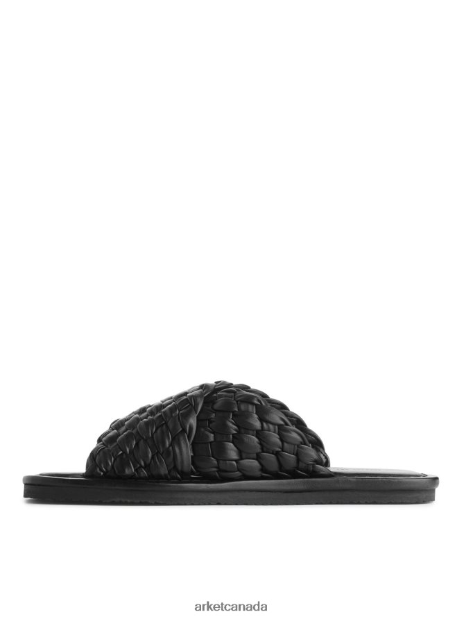 ARKET Footwear 4L826J642 Black Woven Leather Slides Women