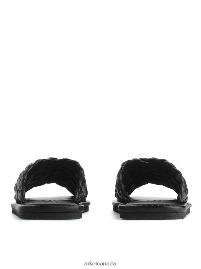 ARKET Footwear 4L826J642 Black Woven Leather Slides Women