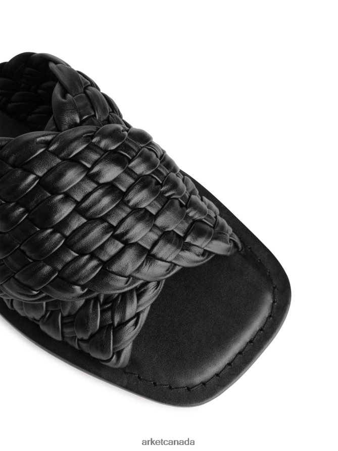 ARKET Footwear 4L826J642 Black Woven Leather Slides Women